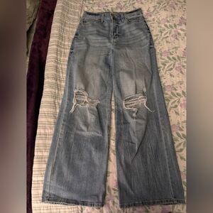 So 5/27W High Rise Wide Leg Ripped Light Wash Blue Denim